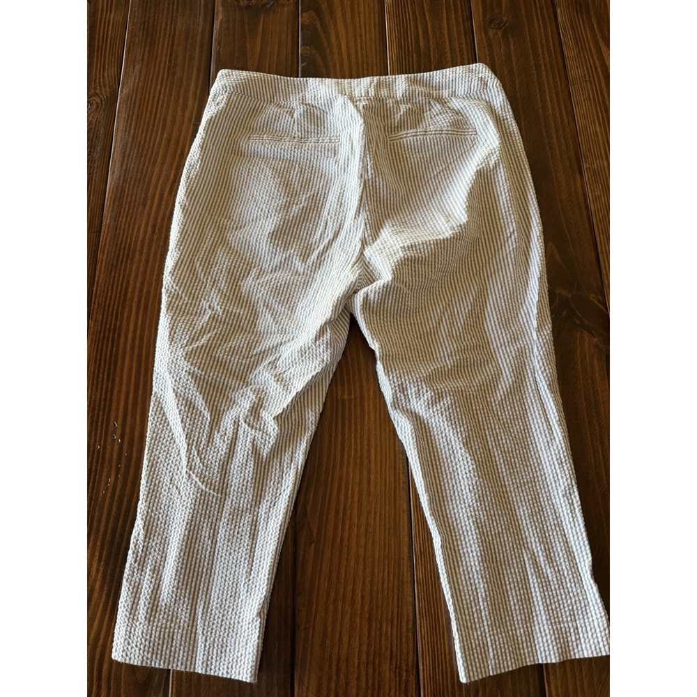Chico's Pants Capri Size 1 Textured Striped Cropped Split Hem railroad stripe - Picture 6 of 7